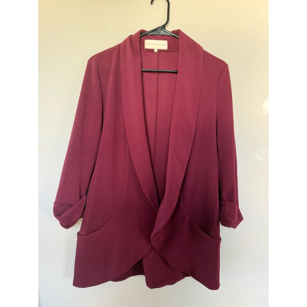 French Mauve Burgundy / Wine Open-Front Shawl Collar Blazer - Size Large